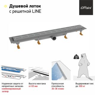 Душевой лоток Paini Line CH750LN с рамкой 75см хром глянец